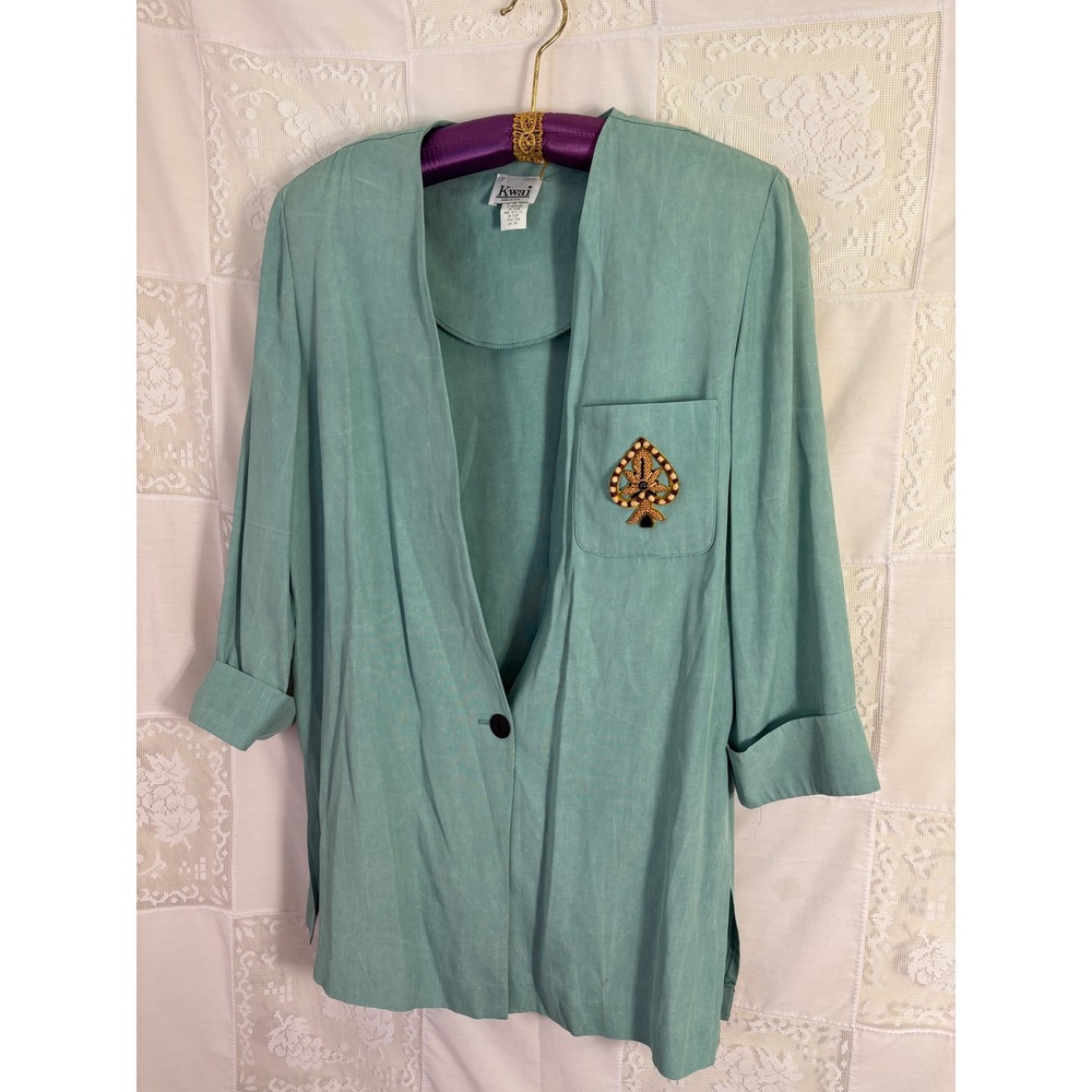 Unique‎ Vintage Mint Green Oversized Beaded Boho Indie Blazer Size L